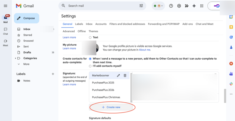 Create new signature and paste